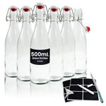 volila Glass Bottles with Stoppers, Clear Swing Top Bottles for Homebrewing, Beverages, Kombucha, Wine, Vinegar and Oil (500ml - 6 Bottles)