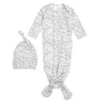 aden + anais Comfort Knit Knotted Newborn Baby Gown, Super Soft Cotton with Spandex 2 Piece Set, Newborn & Infant Long Sleeve One Piece with Hat, 0-3 Months, Zebra Plant