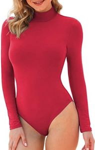 LAOLASI Women's Turtle neck Long Sleeve Slim Fit Basic Bodysuit Shirts, Red, S