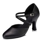 MINITOO Women's Cross Strap Leather Latin Salsa Ballroom Dance Shoes , 8 UK, Black 8cm Heel