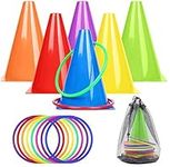 3 in 1 Toss Game Set Hoops and Cones with Bean Bags Training Game for Indoor Outdoor Activity Birthday Party Supplies for Kids Children & Adults - 17Pcs (Multicolor)