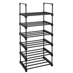 SONGMICS 6-Tier Shoe Rack, Shoe Storage Organiser, Metal Storage Rack, Fits 12 to 18 Pairs of Shoes, Stackable Shoe Shelf, for Hallway, Living Room, Bedroom, 45 x 30 x 106 cm, Black LSA23BK