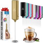 Powerful Handheld Milk Frother Wand - Electric Hand Mixer - Portable Frother Handheld for Coffee - Mini Froth Drink Mixer for Lattes, Cappuccino, Matcha, Hot Chocolate, Creamer - Gold