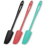 3-Pack Silicone Jar Spatulas, Vovoly Small Seamless Design Rubber Scraper with Stainless Steel Core, Heat Resistant and Non-Stick Mini Spatula for Jars and Blenders, BPA Free,11 in, Assorted color