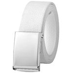 Canvas Web Belt Fully Adjustable Cut to Fit Golf Belt Flip Top Buckle, 1pk Silver Buckle - White, Fit waist 29-47"