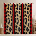 Feelyou Leopard Curtains for Bedroom Living Room Cheetah Print Darkening Dreapes Kids Wild Animal Red Geometry Stripe Blackout Curtains Safari Window Treatments Decor (2 Panels 42 x 84 Inch)