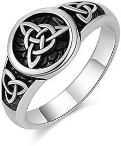 HZMAN Triquetra Trinity Knot Stainless Steel Irish Celtic Knot Ring (Silver,7)