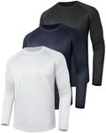 BOOJO 3 Pack Long Sleeve Shirts for Men - Quick Dry Moisture Wicking Sun Protection UV UPF T-Shirts for Fishing Workout Gym