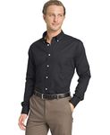 IZOD Men's Dress Shirt Regular Fit Stretch Solid Button Down Collar, Black, 18"-18.5" Neck 34"-35" Sleeve