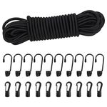 1/4" Bungee Cord, 33 Feet Elastic Bungee Cords with 20pcs Hooks, Shock Cord for Kayak Tarp Luggage Camping Accessories, Fitness Indoor&Outdoor Activities (1/4" x 33')