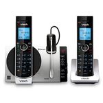 VTech DS6771-3 2-Handset DECT6.0 Connect to Cell Answering System with Cordless Headset, Black and Silver