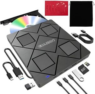 External CD/DVD Drive for Laptop, 8-in-1 USB3.0 DVD Player, Compatible Windows 11/10/8/7 Linux macOS, 2 USB-A & 2 USB-C Ports, TF/SD Card Reader, Includes 4 Disc Sleeves & Black Carrying Pouch