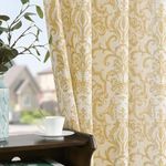 JINCHAN Linen Curtains for Bedroom Mustard Yellow Damask Curtains 84 Inches Long for Living Room Light Filtering Vintage Curtains Farmhouse Baroque Style Drapes Grommet Window Treatments 2 Panels Set