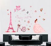 DECOR KAFE Iuhan Bonjour Paris Wall Sticker Lovely Sweet Girl with Rose Mural Wall Sticker