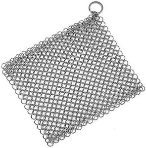 Cast Iron Scrubber 316 Stainless Steel Cast Iron Skillet Cleaner 8"x6" Chainmail Scrubber Scraper Chain Mail Link Scrub for Cast Iron Pre-Seasoned Pans, Griddles, BBQ Grills, and Pot Cookware Cleaning