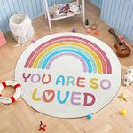 Topotdor Rainbow Round Rug for Girls Bedroom,Colorful Boho Decor Nursery Area Rug,Ultra Soft Machine Washable Kids Play Mat,4' x 4'