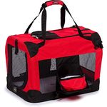 PET LIFE 'Deluxe 360° Vista View' Zippered Soft Folding Collapsible Metal Framed Pet Dog Crate House Carrier w/Removable Bowl and Pop-out Tray, Large, Red