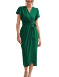 GRACE KARIN Green Summer Dress for Women UK Short Sleeve Maxi Wrap Slit Dresses Elegant Wedding Funeral Cocktail Party Dresses L Size 16