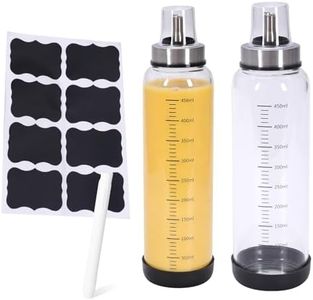 2 Pack Salad Dressing Shaker Bottles, 450ml Dressing Mixer Container with Measurements, Stainless Steel Pour Spout, Sealing Cap, Labels and Pen for Oil, Vinegar, Sauce, Marinade