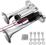 Car Horn, 600DB Air Horn Super Loud Car Horn, Double Tube Truck Horn with Compressor, Airhorn for 12V Truck Train Car Ship Motorcycle etc (Silver)