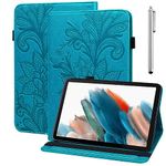 VODEFOX Case for Amazon Kindle Fire HD 8 Tablet 8"(12th/10th Generation, 2022/2020 Release) & HD 8 Plus Tablet,Lace Floral PU Leather Stand Case Lightweight Elastic Band Folio Cover - Blue