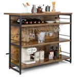 PETSITE Industrial Home Bar Unit, Stationary Kitchen Island w/ 4-Tier Storage Shelf, Wine Rack, Glass Holders, Liquor Bar Table w/Long Footrest, Perfect for Home, Kitchen, Pub