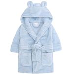 Metzuyan Baby Boys & Girls Unisex Dressing Gown (Ages 6-24 Months) Soft Plush Flannel Fleece Hooded Bath Robe Blue 12-18