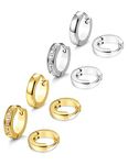 Thunaraz 4 Pairs Stainless Steel Small Hoop Earrings for Men Women Ear Piercing,13MM Gold