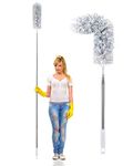 Microfiber Duster for Cleaning,Telescoping Cobweb Duster with Stainless Steel Extension Pole (30to100‘’), Detachable Bendable Head, Washable Dusters for Cleaning Ceiling Fan, High Ceiling, Furniture