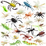 Pinowu Insect Bug Toy Figures for Kids Boys (24 pack), 2-4” Fake Bugs - Fake Spiders, Cockroaches, Scorpions, Crickets, Lady Bugs, Mantis and Worms for Education and Christmas Party Favors