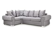 Honeypot Sofa Bed - Verona Scatterback Sofabed Grey Left Hand Facing Corner - Soft Grey Fabric Upholstered Couch | Setup Included | Made in EU | Built to Last (Left Hand Facing Corner Sofabed,Grey)