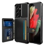 Tcaraersing for Samsung Galaxy S21 Ultra Case with Card Holder, Compatible with Magnetic Car Mount, Heavy Duty Shockproof Rugged Soft TPU Back Leather Flip Wallet Cover 6.8 inch, Black