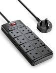 8 Way Extension Leads with Surge Protection,IECOPOWER plug extension,Power strip with 4 usb slots(3.4A/17W,Total),13A/ 3250W,Wall Mount Multi Socket Plug extension cable 1.5m Black