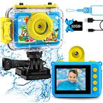 GKTZ Kids Waterproof Camera Toys for 3-12 Year Old Boys Girls Kids Underwater Sports Camera Children Digital Action Camera 20MP with 32GB Card (Blue)