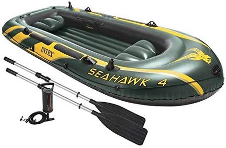 Intex 68351EP Seahawk 4 Inflatable Boat Set: Includes Deluxe 54in Boat Oars and High-Output Pump – SuperStrong PVC – Fishing Rod Holders – 4-Person – 1050lb Weight Capacity