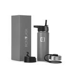 IRON °FLASK Camping & Hiking Hydration Flask, Wide Mouth, 3 Straw Lids, Stainless Steel Outdoor Water Bottle, Double Walled, Insulated Thermos, Metal Canteen - Graphite, 18 Oz