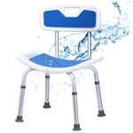 COSTWAY Shower Chair with Backrest and Handles, Height Adjustable Padded Tub Shower Seat, Elderly Handicap Non-Slip Disabled Bathroom Bathtub Chairs