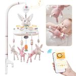 Evoceler Baby Crib Mobile, Bluetooth Musical Mobile for Crib - 35 Lullabies, TF Card, with Detachable Rabbit Teethers, Quiet Rotating Motor with 30 Mins Auto Off, Safe 3-Point Installation