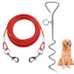 Hawsam 32ft Dog Tie Out Cable for Dogs, 16" Chrome Plated Anti Rust Stake, Great for Camping or The Garden, Suitable for Harness, Leash & Chain Attachments