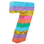 Small Rainbow Pinata Number 7 for Kid’s 7th Birthday Party, 29 x 16.5 x 7.6 cm