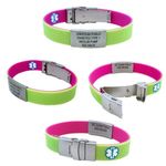 Sport Slim Medical ID Bracelet - Green or Pink. Reversible, Hypoallergenic, Silicone Bracelet, Customized Laser Engraving, Medical Alert Card, Complimentary Access PHR (Personal Health Record)