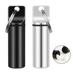 2 Pack Small Pocket Pill Box Keychain, Portable Mini Aluminium Alloy Pill Organizer Case Container for Purse, Waterproof Metal Pill Holder Medicine Bottle for Outdoor Camping Travel (Black & White) 1