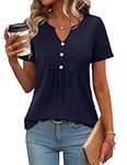 Zeagoo Womens Casual Tops Summer V Neck Loose T-Shirts Elegant Short Sleeve Plain Tee Shirts Basic Going Out Longshirt Navy Blue M