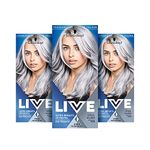Schwarzkopf LIVE Ultra Bright or Pastel Grey Hair Dye, Pack of 3, Semi-Permanent Colour lasts up to 15 washes - 098 Silver Steel