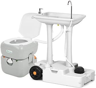 YITAHOME Portable Sink for Washing Hands and Camping Toilet, 30L Portable Sink & 5.8 Gallon Portable RV Toilet with Level Indicator and Rotatable Spout for Outdoor, Indoor, Travel, Boat, Worksite