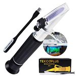 Tri-Scale Salinity,Brix,Density 1.000~1.070g/cm3 Refractometer ATC Optics, 0-10% Brix,0-100 PPT Salinity CNC Cutting Liquid for Salt Sea Water Aquarium Tank Marine Industry w/LED Light + Pipettes