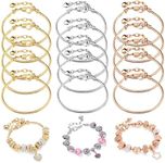 ZABARE 15 Pcs Snake Chain Charm Bracelets Adjustable Charm Bracelets for Women Girls Bendable Chain Extender with Heart Lobster Clasp for DIY Jewelry Making Supplies, Silver Stone Copper