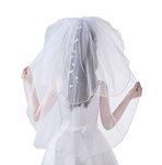 Glamulice First Communion Veil White Lace Communion Flower Girl Mantilla Veil Communion Accessories 1st Holy Communion Headpiece Church Wedding Baptism Veil Party Rhinestones Pearls Tiara with Veil
