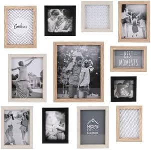 Home Deco Factory HD4228 Cadre Photo Multiple Pele-Mele 12 Vues Deco Souvenirs, Bois-MDF, Beige/Crème/Noir, 22,5x2x27,5 cm