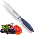 Taylors Eye Witness Syracuse Serrated Utility Kitchen Knife - Professional 13cm/5” Cutting Edge, Multi Use. Ultra Fine Toothed, Razor Sharp Blade. Soft Textured Grip Denim Blue Handle.